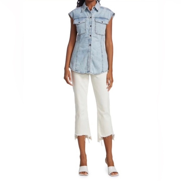 STUNNING brand new without tags Frame Denim Cutaway Arie Top in Light Blue - Picture 2 of 5